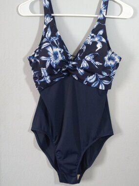Islander Midnight Blue and White Floral  One Piece Size 12